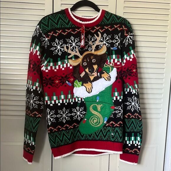Sweaters - Festive Dog Christmas Sweater - Black, Red, Green Size S NWT long sleeve